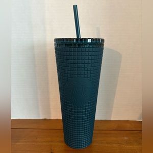 Starbucks 2023 Winter Navy Blue Soft Touch Grid 24 oz Cold Cup Tumbler Venti